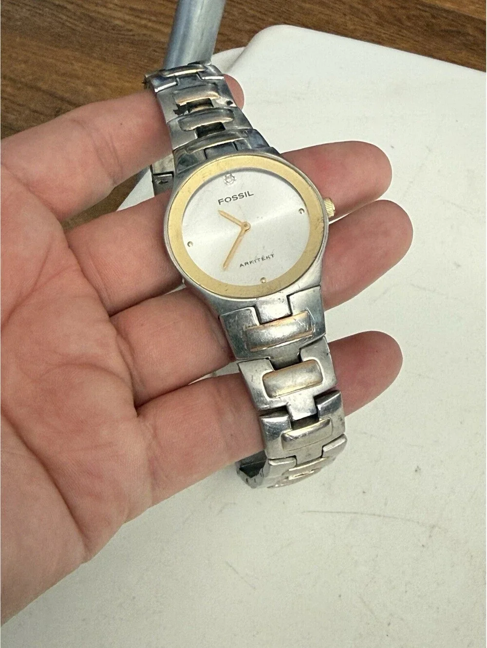 Men’s Fossil Arkitekt Silver And Gold Tone FS-3029 Watch With Dianond Accents